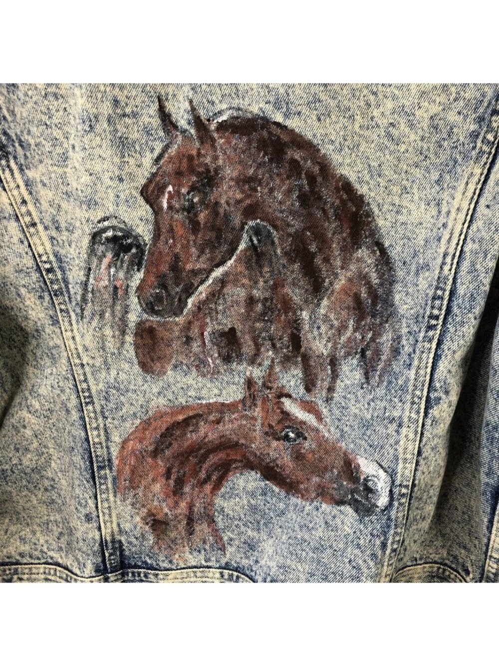 Vintage Lee Jacket Mens Large Blue Acid Wash Denim Hand Painted Horse 80s